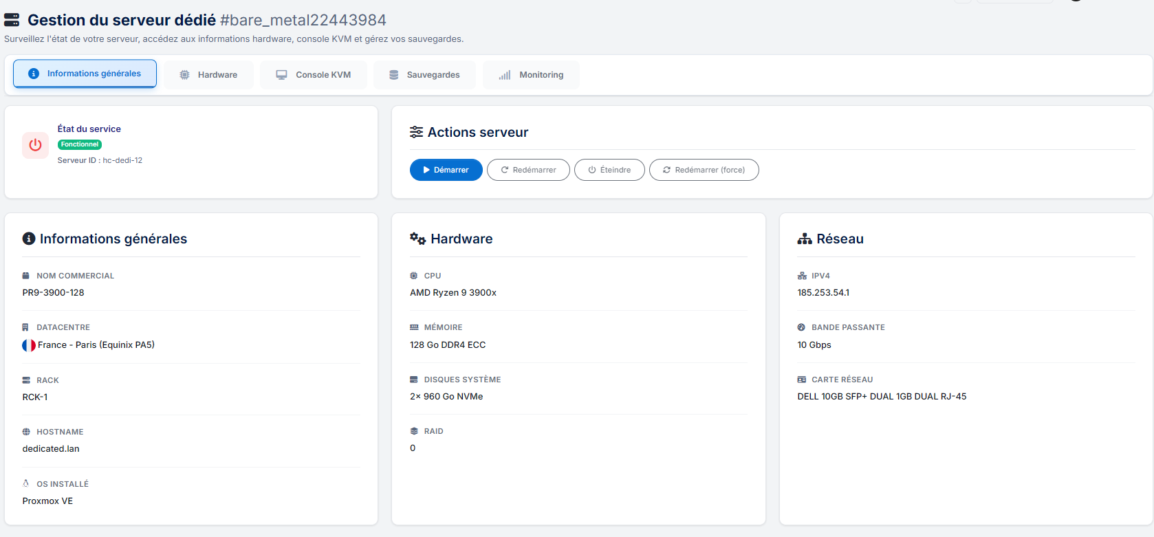 Interface de gestion HolyCloud